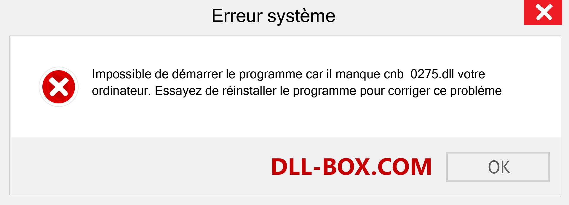 Le fichier cnb_0275.dll est manquant ?. Télécharger pour Windows 7, 8, 10 - Correction de l'erreur manquante cnb_0275 dll sur Windows, photos, images